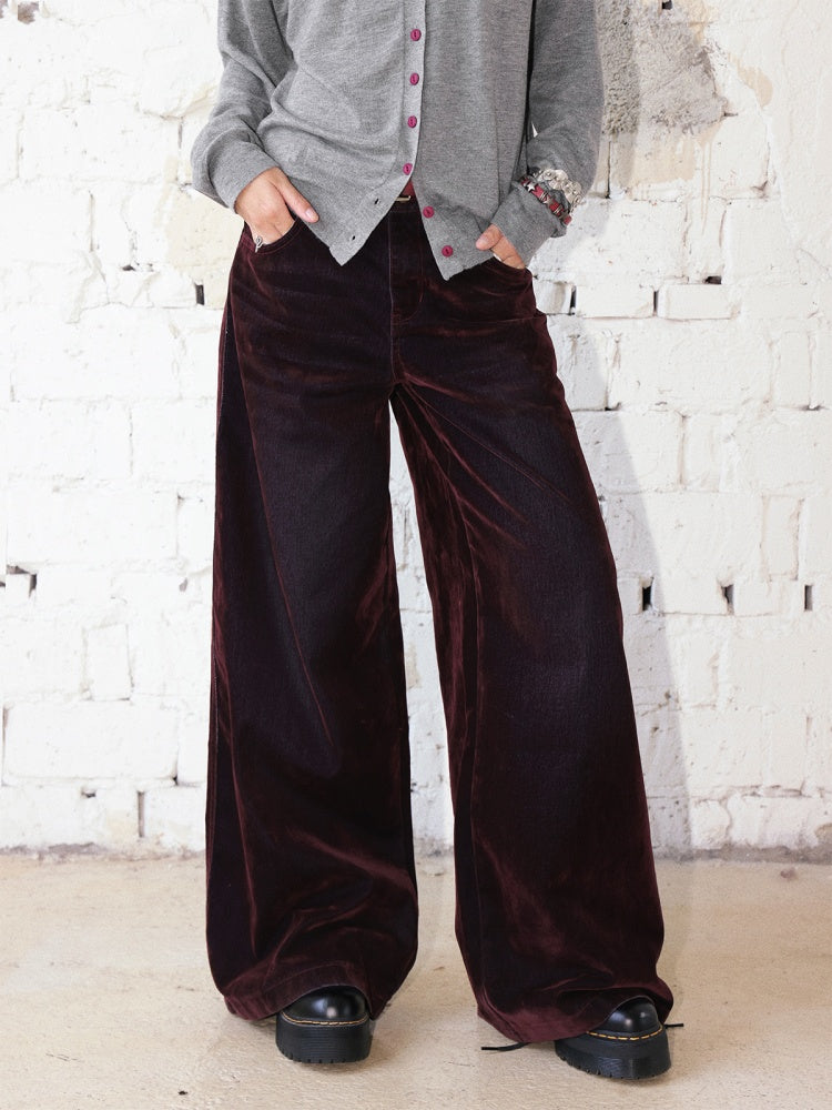 "Seventh Mist" Micro-Elastic Flocked Glossy Jeans【s0000014736】