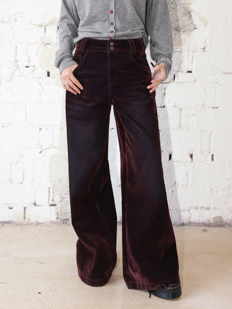 "Seventh Mist" Micro-Elastic Flocked Glossy Jeans【s0000014736】
