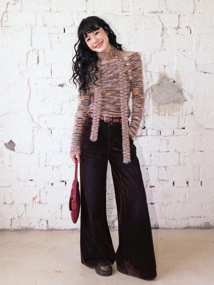 "Seventh Mist" Micro-Elastic Flocked Glossy Jeans【s0000014736】