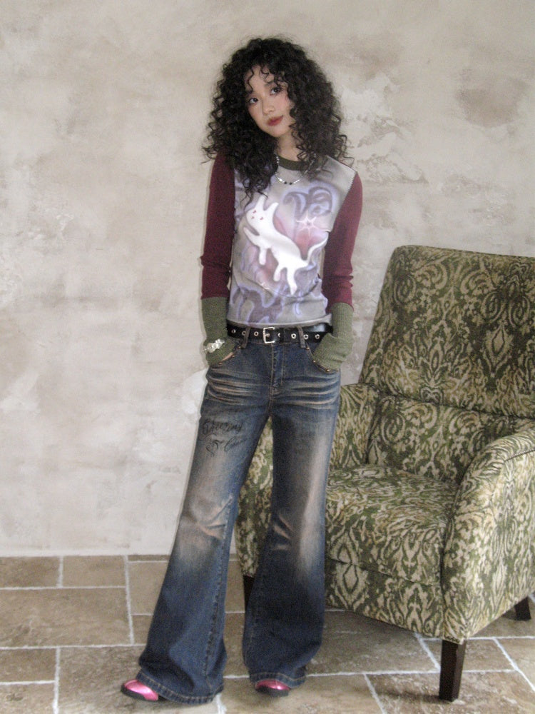 "Against Time" Low-Rise Jeans Retro Pear-Shaped Crotch Covering Slim Pants【s0000014739】