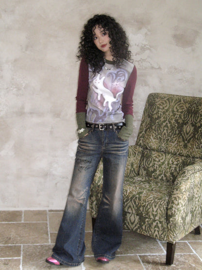 "Against Time" Low-Rise Jeans Retro Pear-Shaped Crotch Covering Slim Pants【s0000014739】