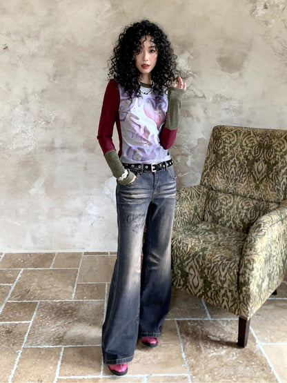 "Against Time" Low-Rise Jeans Retro Pear-Shaped Crotch Covering Slim Pants【s0000014739】