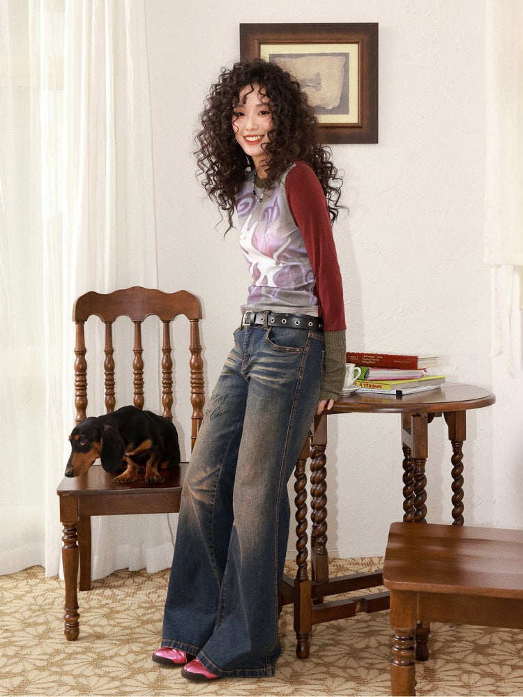 "Against Time" Low-Rise Jeans Retro Pear-Shaped Crotch Covering Slim Pants【s0000014739】