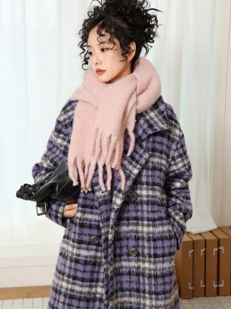"Star Skeleton Velvet Song" Stand-Up Collar Plaid Long Woolen Coat Jacket【s0000014741】