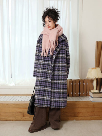 "Star Skeleton Velvet Song" Stand-Up Collar Plaid Long Woolen Coat Jacket【s0000014741】