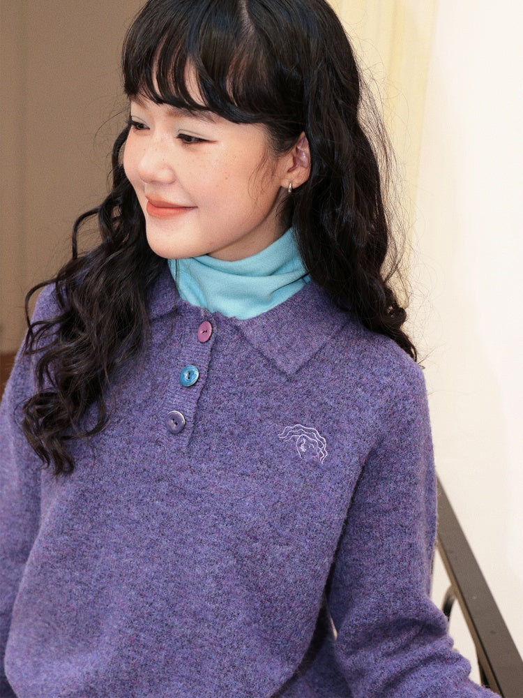 "Starry Moon Nocturne" Retro Casual Polo Lapel Pullover Knitted Sweater【s0000014742】