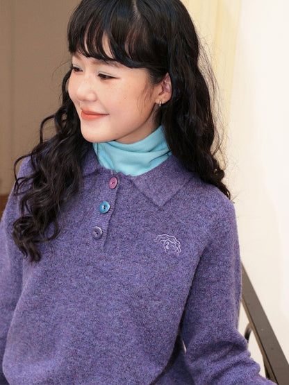 "Starry Moon Nocturne" Retro Casual Polo Lapel Pullover Knitted Sweater【s0000014742】