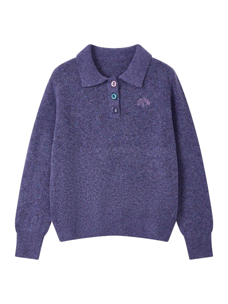 "Starry Moon Nocturne" Retro Casual Polo Lapel Pullover Knitted Sweater【s0000014742】