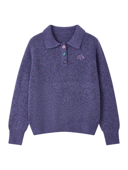 "Starry Moon Nocturne" Retro Casual Polo Lapel Pullover Knitted Sweater【s0000014742】