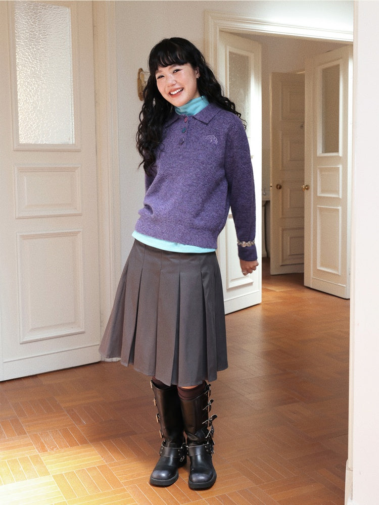 "Starry Moon Nocturne" Retro Casual Polo Lapel Pullover Knitted Sweater【s0000014742】