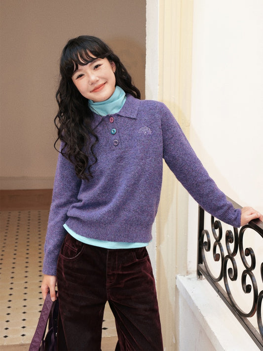 "Starry Moon Nocturne" Retro Casual Polo Lapel Pullover Knitted Sweater【s0000014742】