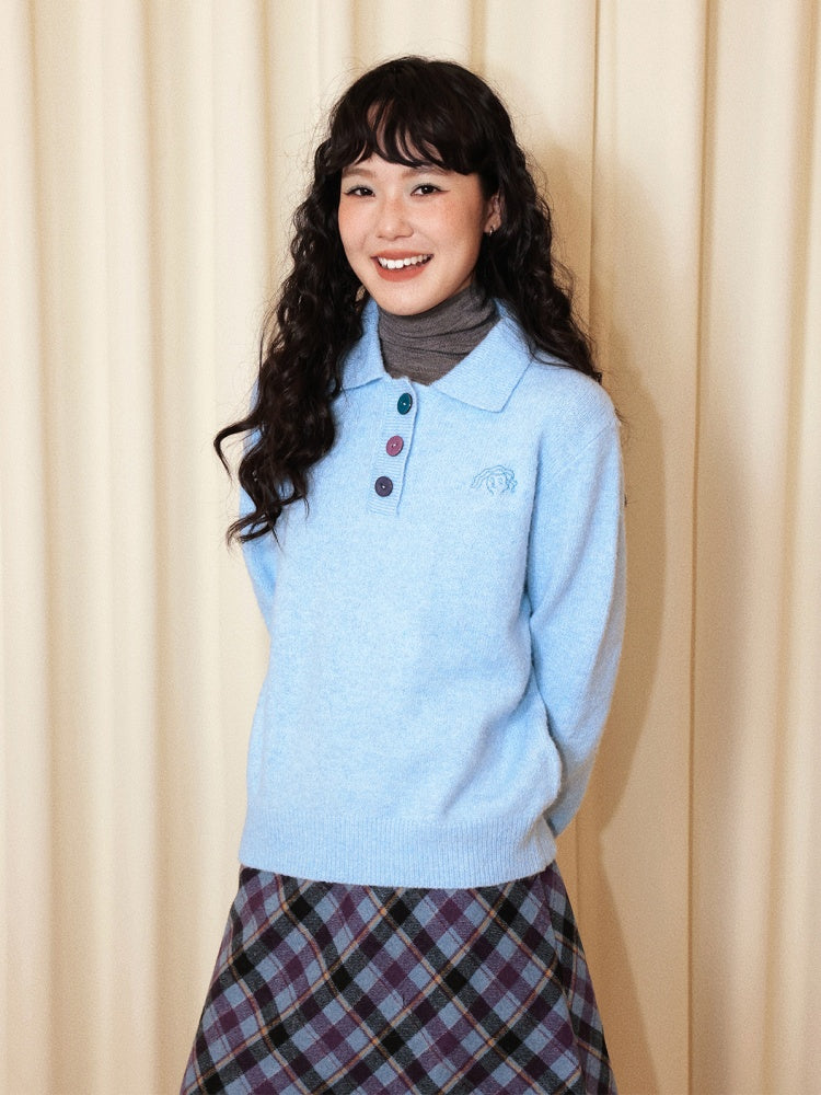 "Starry Moon Nocturne" Retro Casual Polo Lapel Pullover Knitted Sweater【s0000014742】