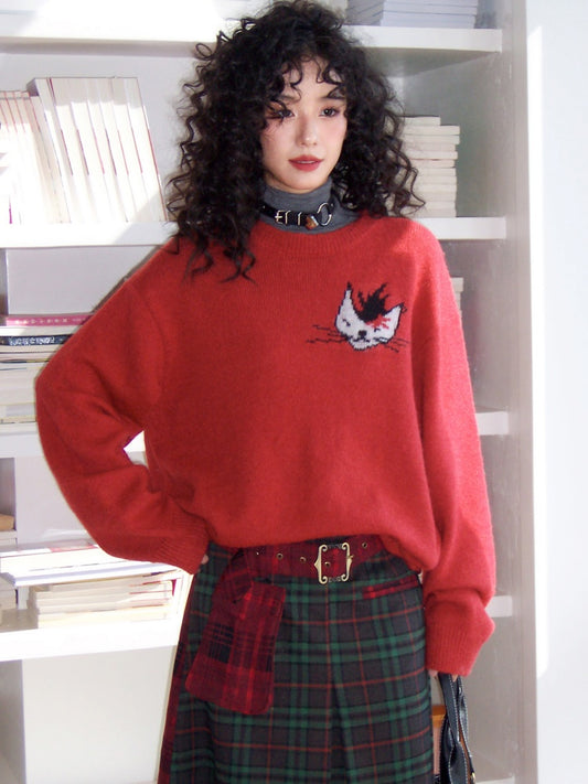 "Punk Kitten" Mohair Pullover Knitted Sweater【s0000014743】