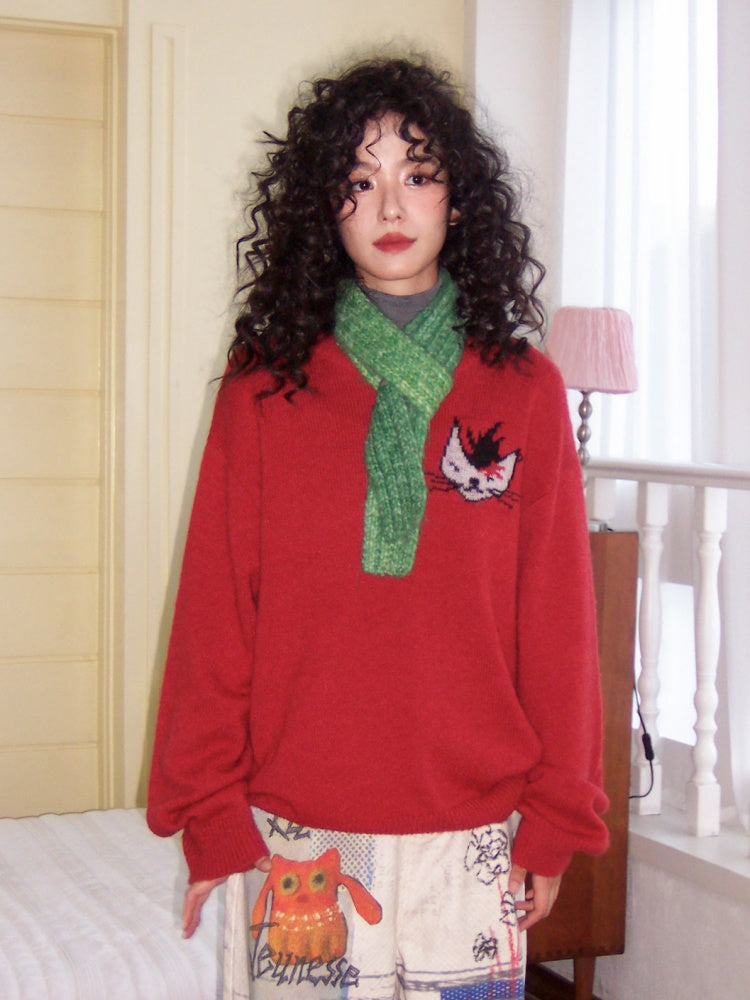 "Punk Kitten" Mohair Pullover Knitted Sweater【s0000014743】