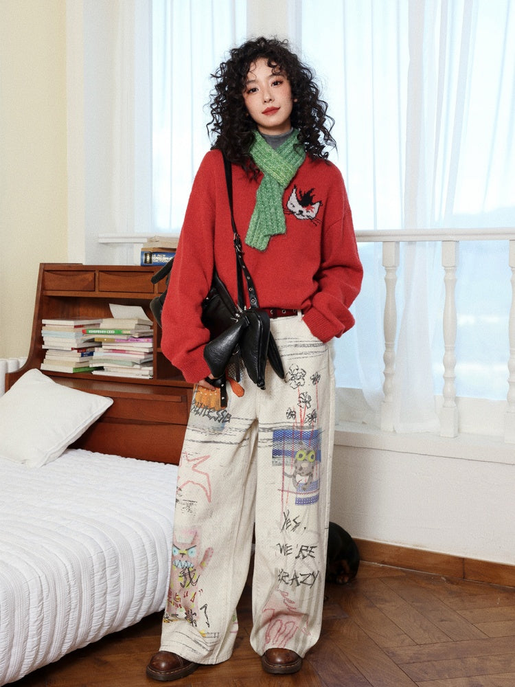 "Punk Kitten" Mohair Pullover Knitted Sweater【s0000014743】