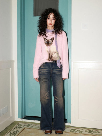 "Pink Cat Shadow" Siamese Cat Imitation Mink Fur Pullover Sweater【s0000014744】