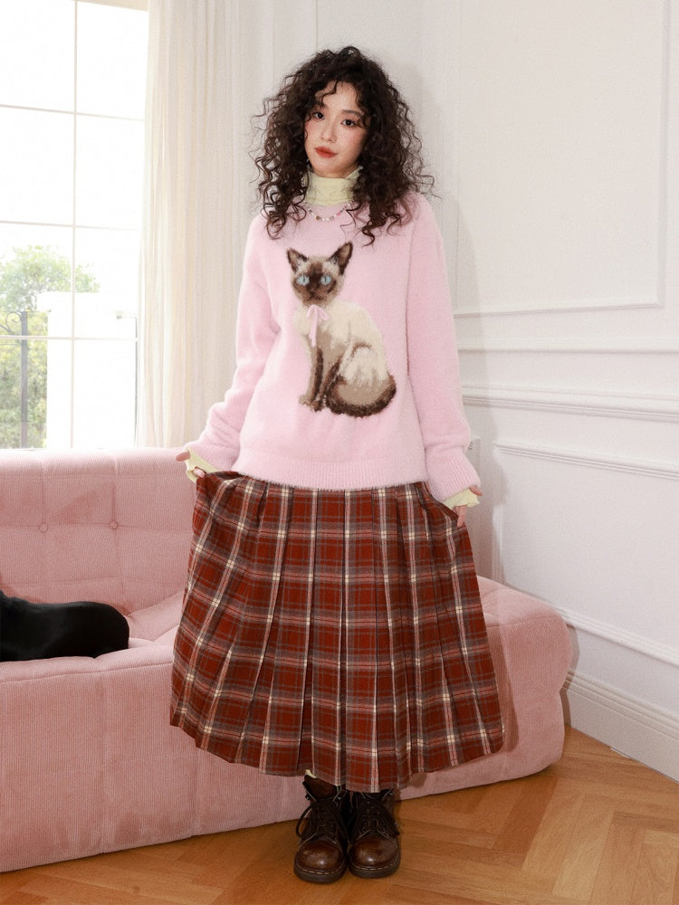 "Pink Cat Shadow" Siamese Cat Imitation Mink Fur Pullover Sweater【s0000014744】