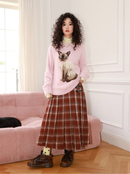 "Pink Cat Shadow" Siamese Cat Imitation Mink Fur Pullover Sweater【s0000014744】