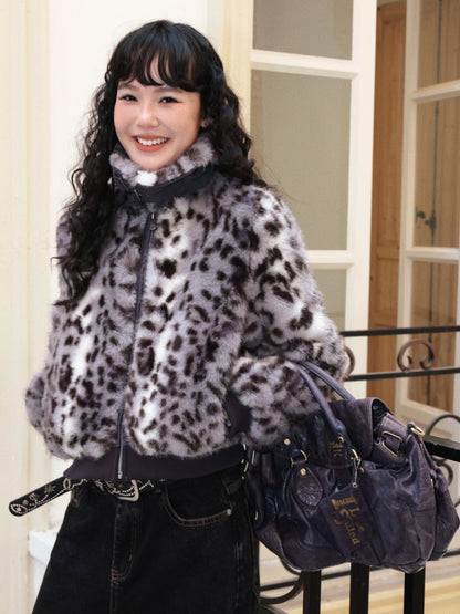 "Dream Parade" Leopard Print Fur Lapel Short Coat【s0000014746】