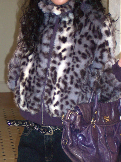 "Dream Parade" Leopard Print Fur Lapel Short Coat【s0000014746】