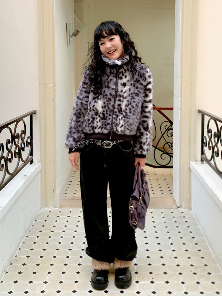 "Dream Parade" Leopard Print Fur Lapel Short Coat【s0000014746】