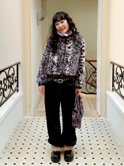 "Dream Parade" Leopard Print Fur Lapel Short Coat【s0000014746】