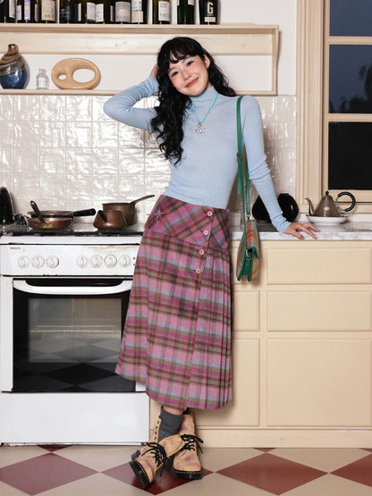 "Unfinished Words" Wool Affectionate Plaid A-line Skirt Side Press Pleated Design【s0000014747】