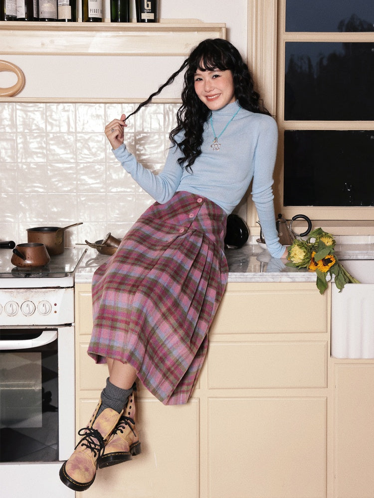 "Unfinished Words" Wool Affectionate Plaid A-line Skirt Side Press Pleated Design【s0000014747】