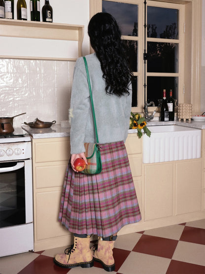 "Unfinished Words" Wool Affectionate Plaid A-line Skirt Side Press Pleated Design【s0000014747】