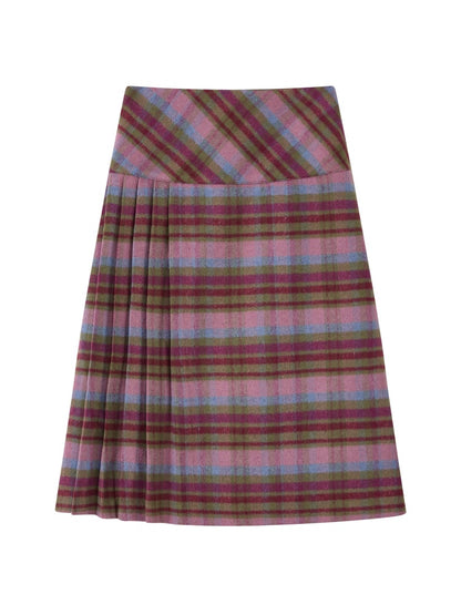"Unfinished Words" Wool Affectionate Plaid A-line Skirt Side Press Pleated Design【s0000014747】