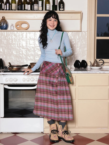 "Unfinished Words" Wool Affectionate Plaid A-line Skirt Side Press Pleated Design【s0000014747】