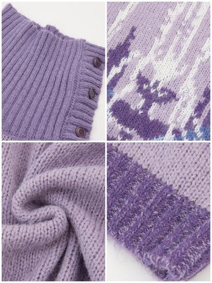 "Wishing Pool" Fountain Pattern Lapel Pullover Knit Sweater【s0000014749】