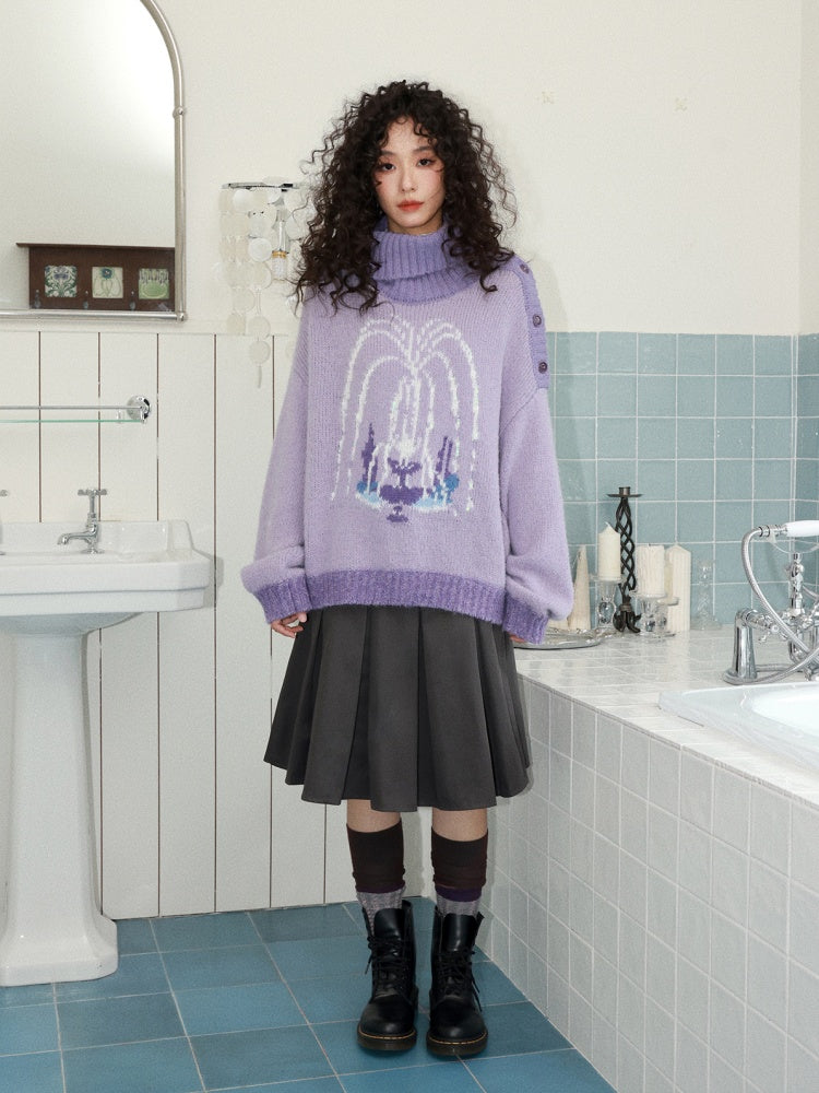 "Wishing Pool" Fountain Pattern Lapel Pullover Knit Sweater【s0000014749】