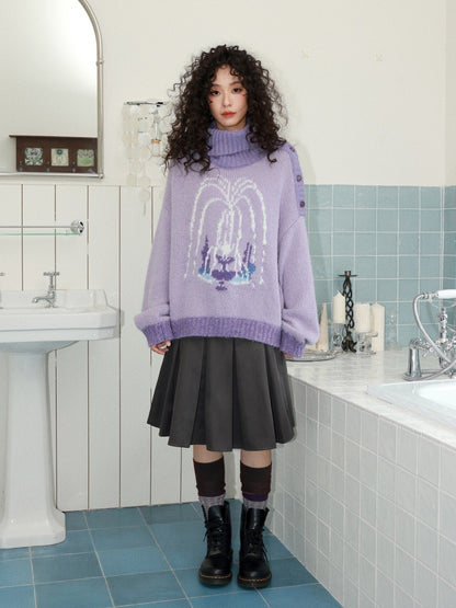 "Wishing Pool" Fountain Pattern Lapel Pullover Knit Sweater【s0000014749】