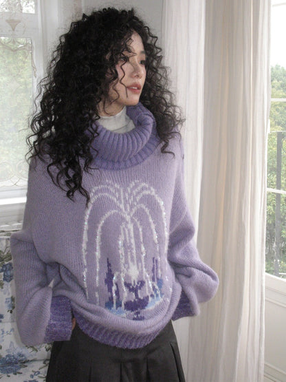 "Wishing Pool" Fountain Pattern Lapel Pullover Knit Sweater【s0000014749】