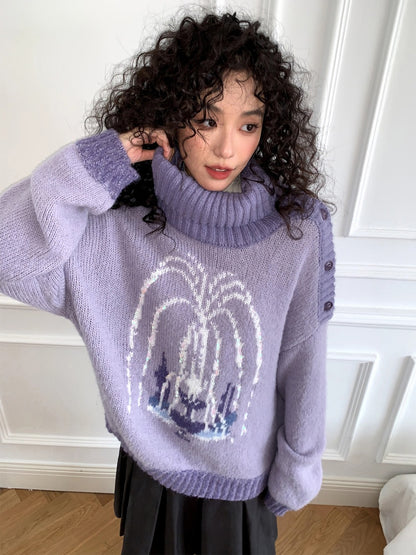 "Wishing Pool" Fountain Pattern Lapel Pullover Knit Sweater【s0000014749】