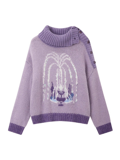 "Wishing Pool" Fountain Pattern Lapel Pullover Knit Sweater【s0000014749】