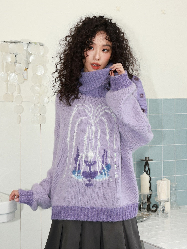 "Wishing Pool" Fountain Pattern Lapel Pullover Knit Sweater【s0000014749】