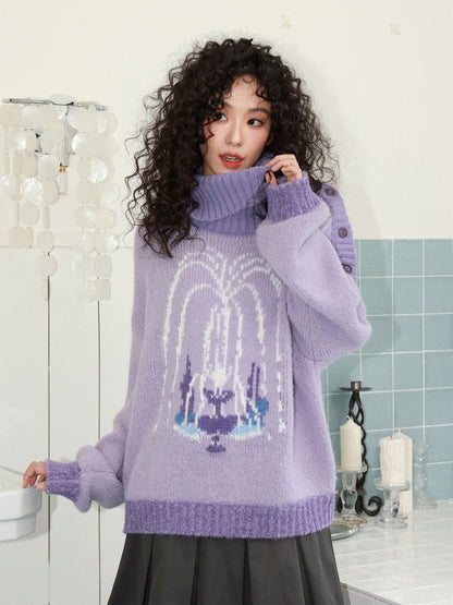 "Wishing Pool" Fountain Pattern Lapel Pullover Knit Sweater【s0000014749】