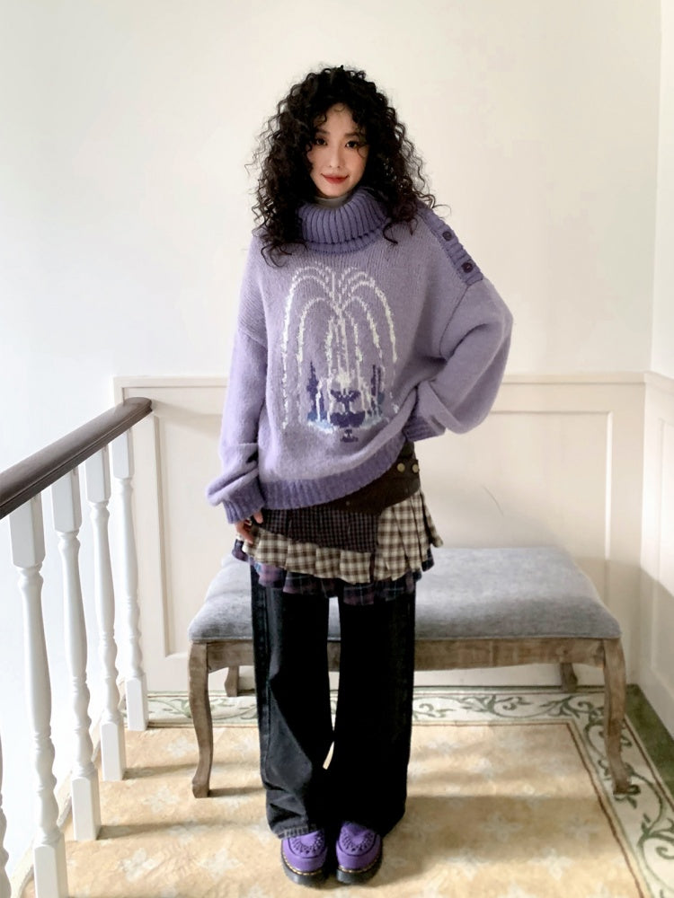 "Wishing Pool" Fountain Pattern Lapel Pullover Knit Sweater【s0000014749】
