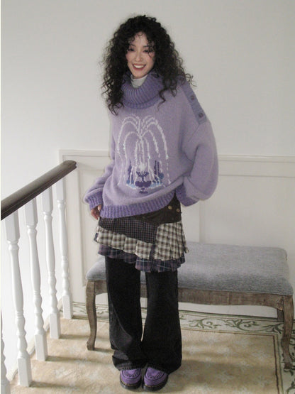 "Wishing Pool" Fountain Pattern Lapel Pullover Knit Sweater【s0000014749】