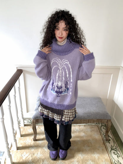 "Wishing Pool" Fountain Pattern Lapel Pullover Knit Sweater【s0000014749】