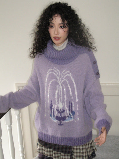 "Wishing Pool" Fountain Pattern Lapel Pullover Knit Sweater【s0000014749】