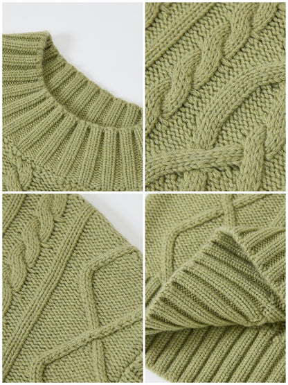 "Grass & Wood Flute" Sheep Wool Cable Pullover Sweater knitwear Retro Casual【s0000014750】