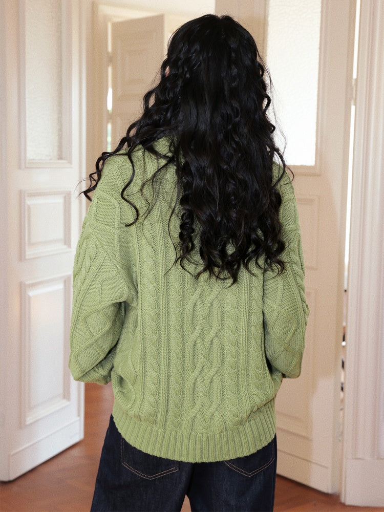 "Grass & Wood Flute" Sheep Wool Cable Pullover Sweater knitwear Retro Casual【s0000014750】