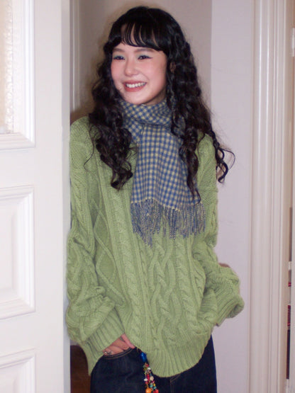 "Grass & Wood Flute" Sheep Wool Cable Pullover Sweater knitwear Retro Casual【s0000014750】