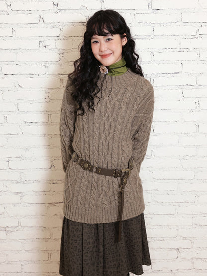 "Grass & Wood Flute" Sheep Wool Cable Pullover Sweater knitwear Retro Casual【s0000014750】