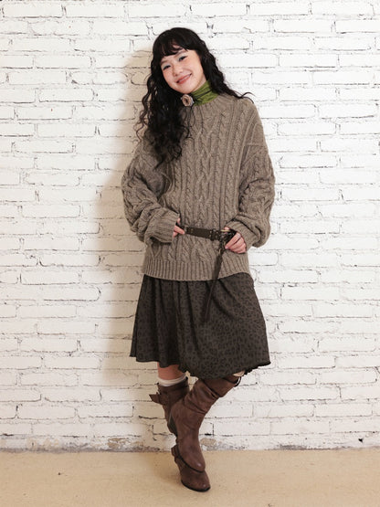 "Grass & Wood Flute" Sheep Wool Cable Pullover Sweater knitwear Retro Casual【s0000014750】