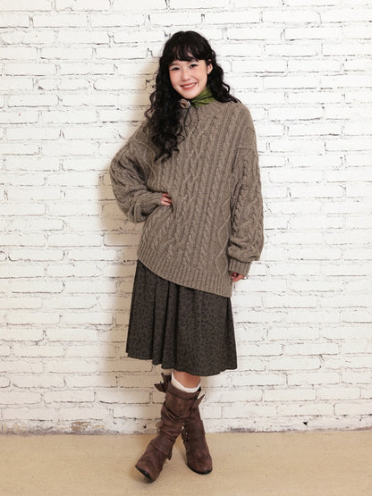 "Grass & Wood Flute" Sheep Wool Cable Pullover Sweater knitwear Retro Casual【s0000014750】