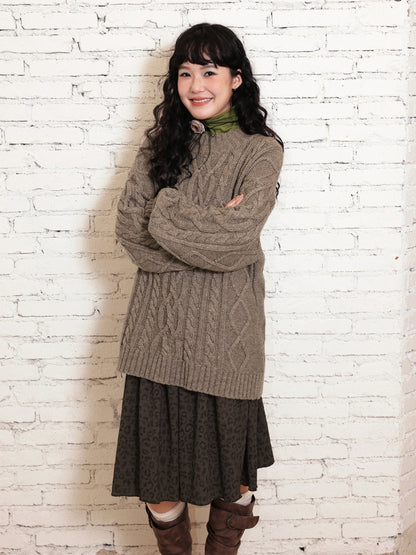 "Grass & Wood Flute" Sheep Wool Cable Pullover Sweater knitwear Retro Casual【s0000014750】